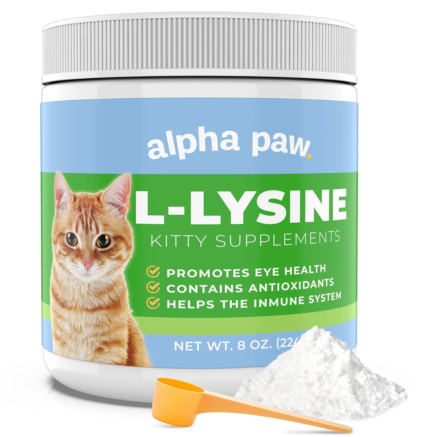 Alpha Paw - Suplemento de Lisina para Gatos - Fornecimento Extra para 5-10 Meses - Lisina Natural (300 Porções de 1 Colher)