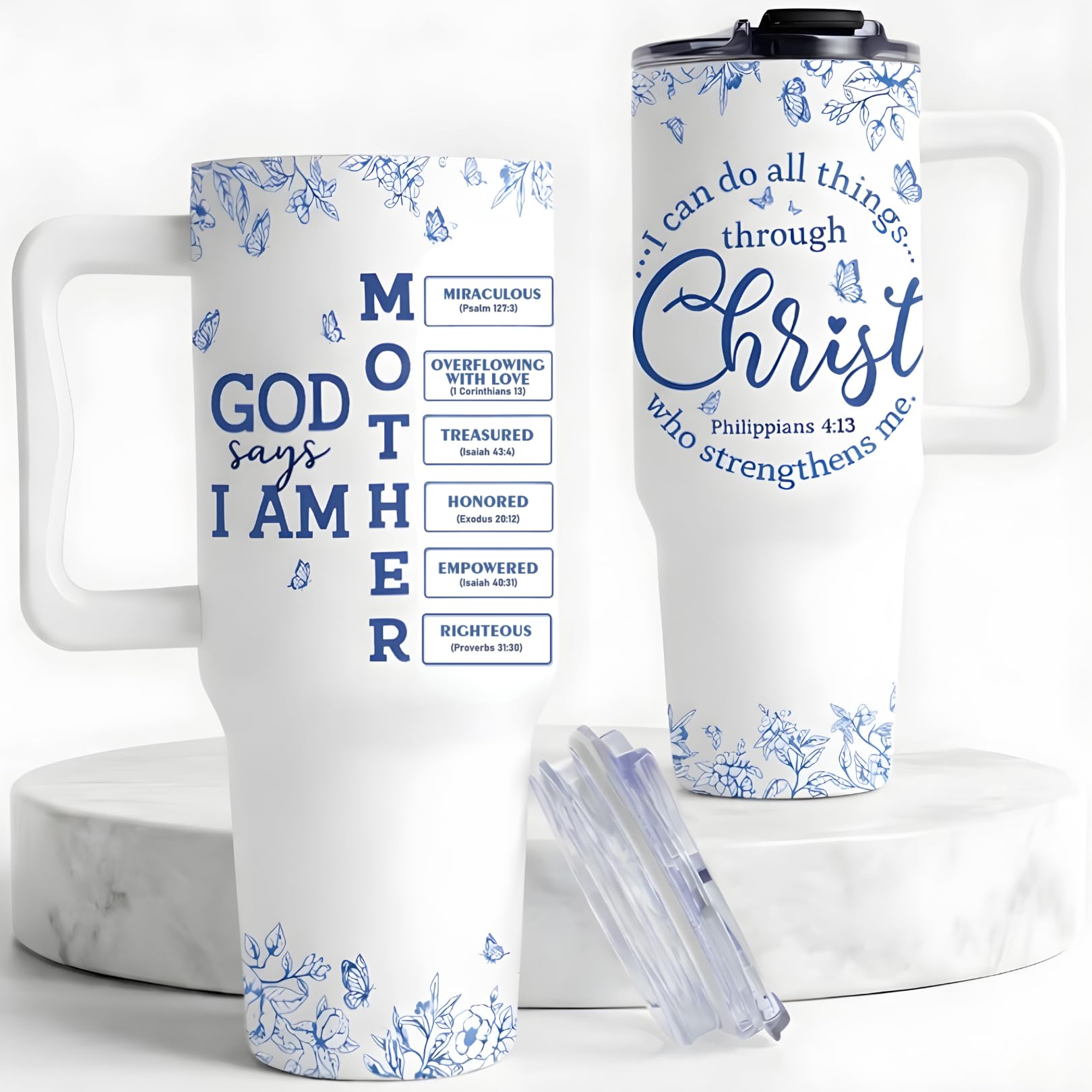 Christian Gifts For Mom, Mom Gift Tumbler With Handle 40oz, Christian Religious Moms Gifts, Birthday Gift for Moms, Stepmom, Mommy To Be from Daughter, Son or Family, Present for Women Faith