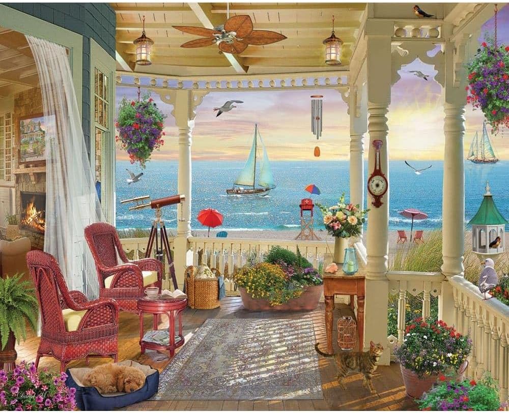 White Mountain 1000 Piece Jigsaw Puzzle Ocean Beach House Puzzles with Large Pieces Gift for Adults and Family 24"x30" - Summer Breeze