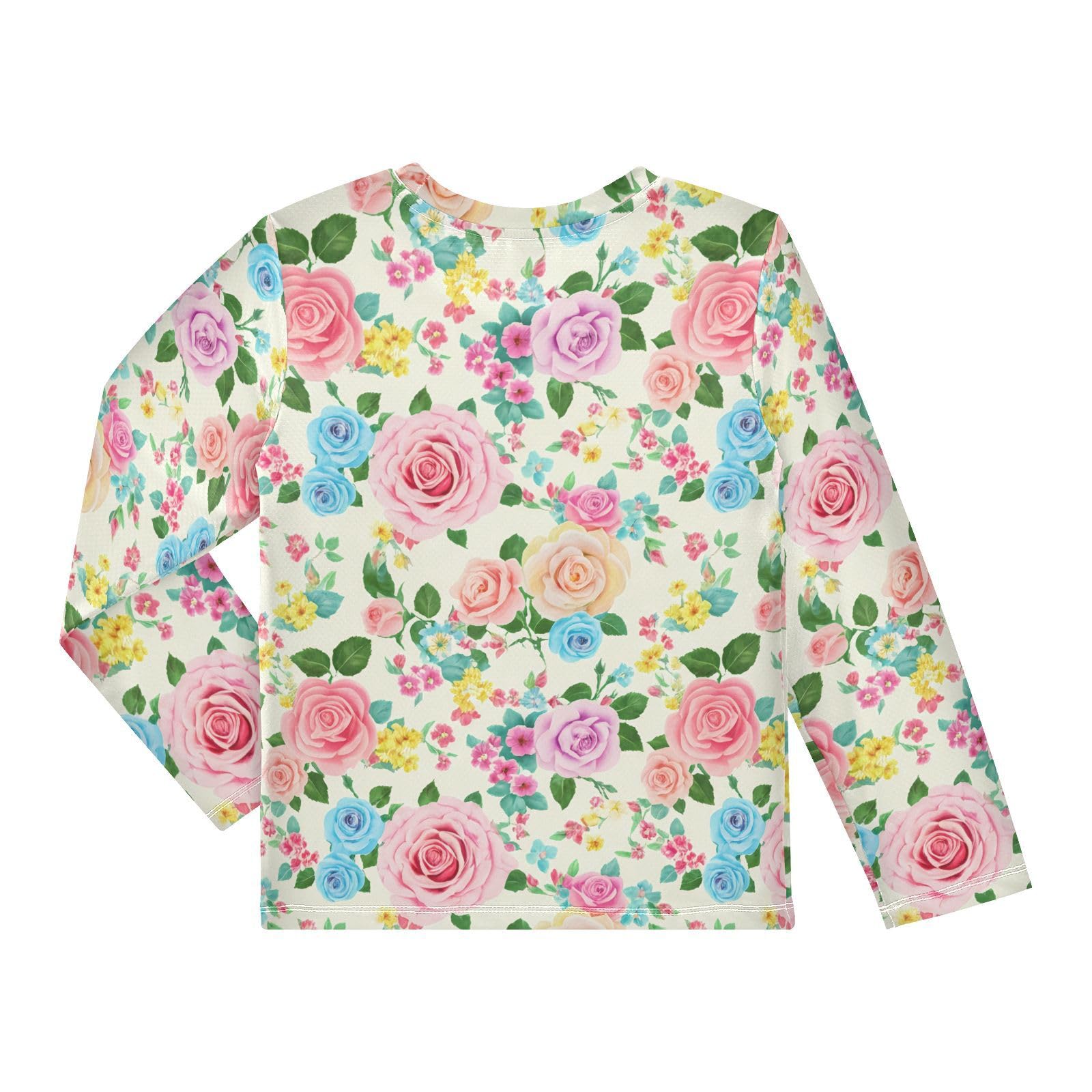 Rose Blossom Floral Beige Boy's Rash Guard Swim Shirt Long Sleeve Sun Shirt for Kids Toddler UPF50+ 3T