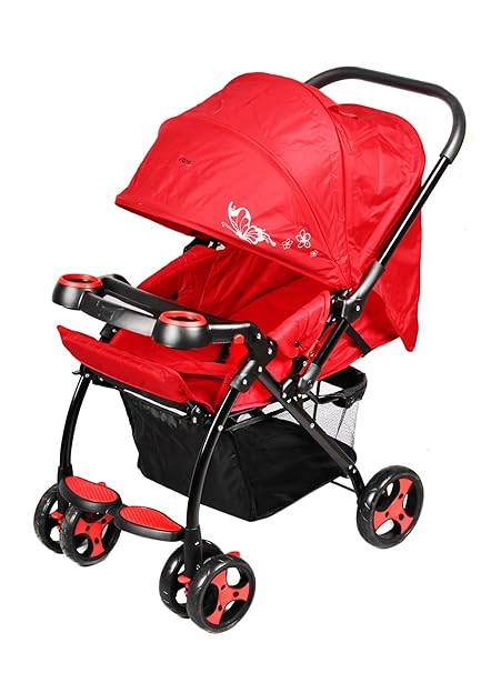 GTC Joy Baby Stroller with 360 Degree Rotating Front Wheels (Front and Rear Wheels with Brakes) (ITN-702) (Red) (Red)