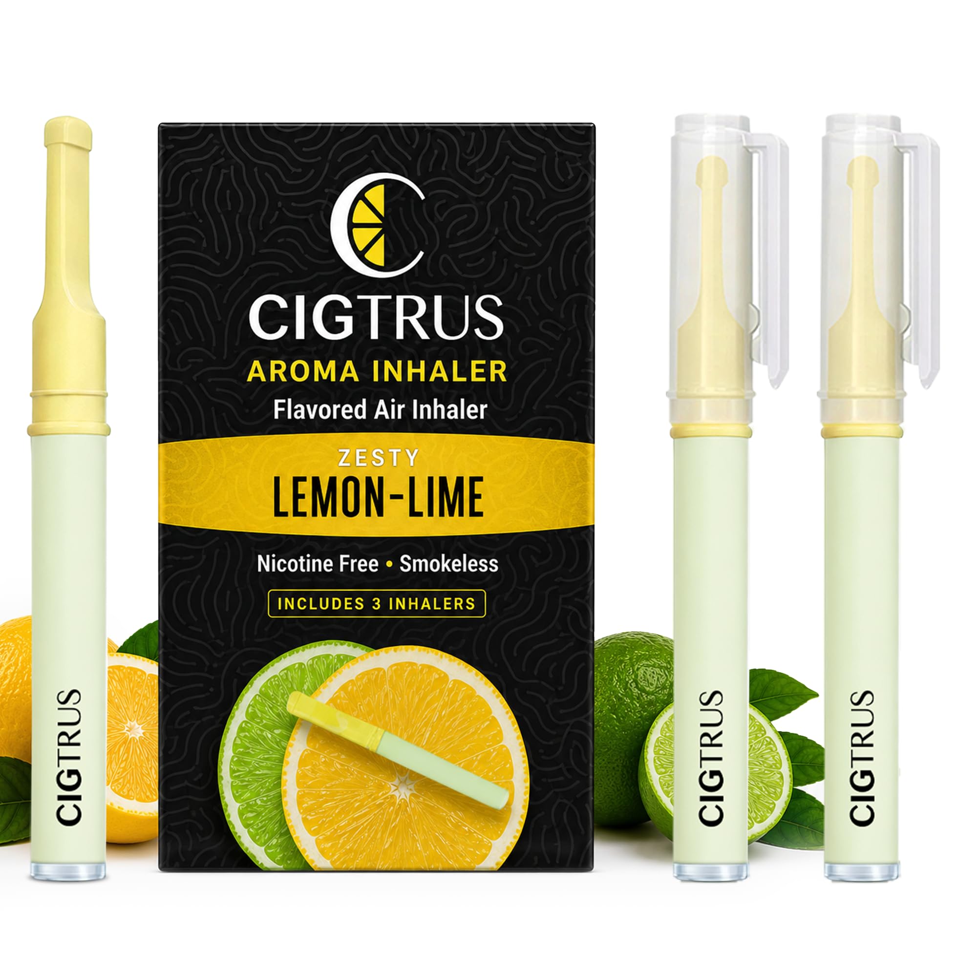 Craving Relief Inhaler (3-Piece) - Natural Quit Smoking Substitute, Nicotine &amp; Tobacco-Free, Cigtrus' Non-Electric Solution (Lemon Lime)