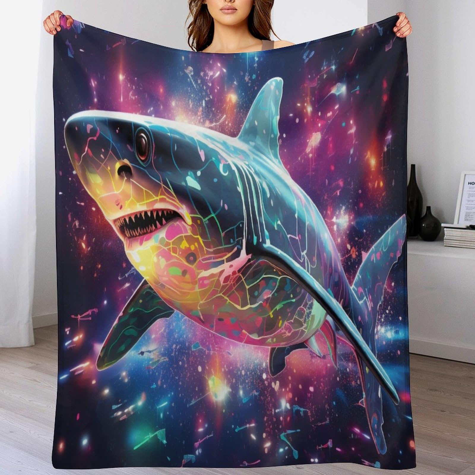Couverture requin en flanelle plaid doux 150x200 cm pour lit et canapé