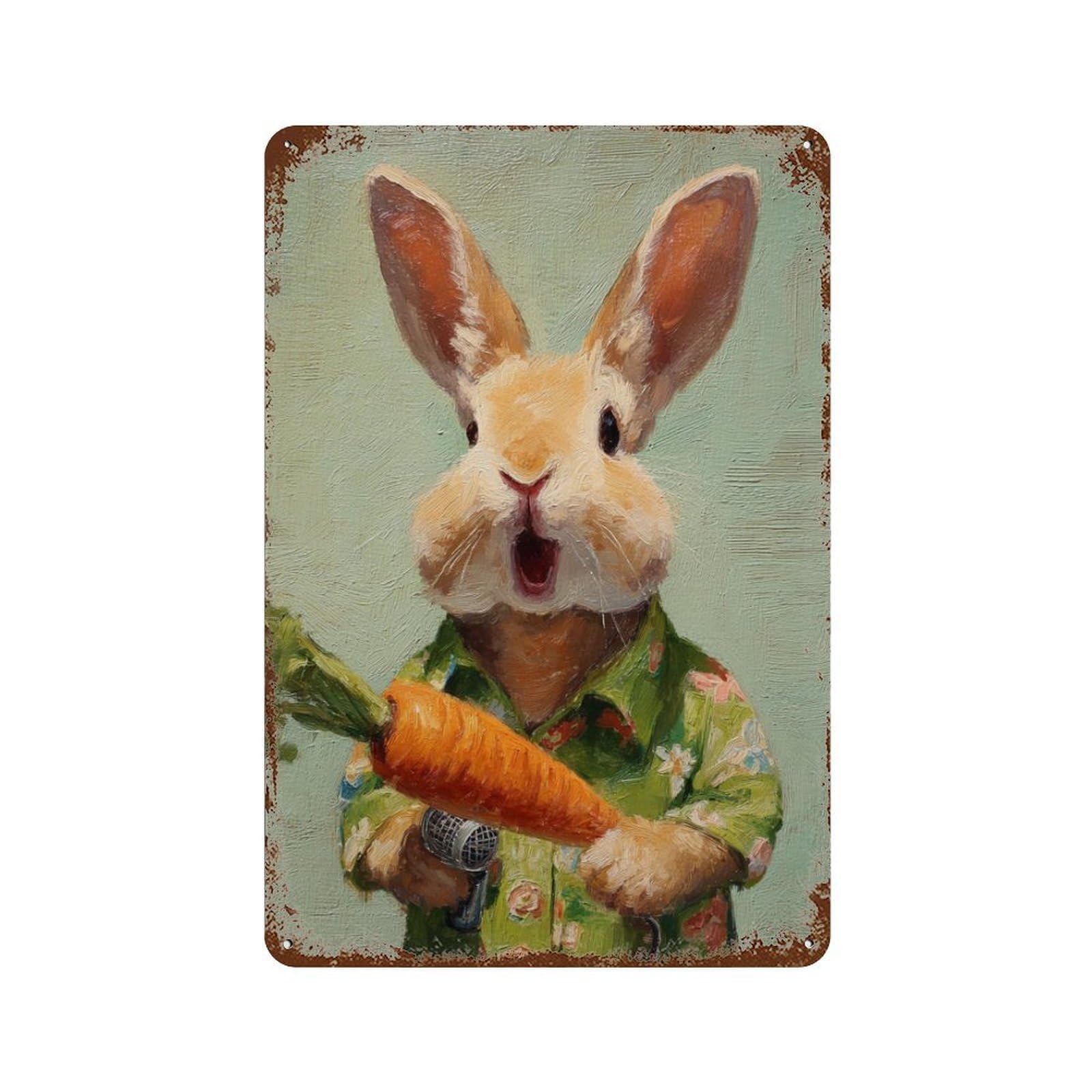 Rust Effect Rabbit Holding Carrot Painting Rusty Metal Tin Sign 11.8"x7.9", Farmhouse Wall Decor for Cafe, Home Bar And Lounge Decor