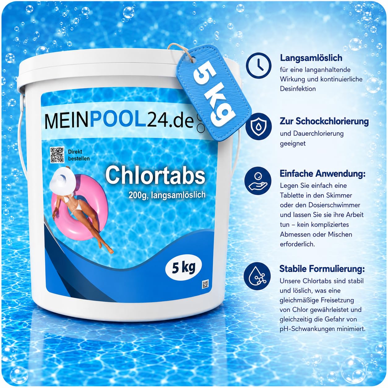 5 kg MEINPOOL24.DE Chlortabs 200 g langsamlöslich organisch