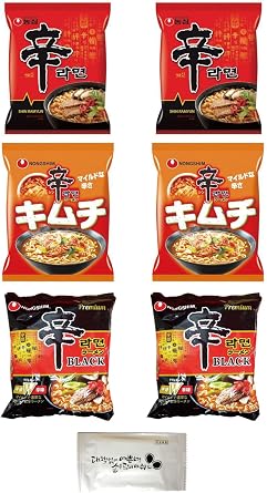 Spicy Ramen, Popular 6 Servings Set, Includes Hand Towel, 2 Dishes, 2 Dishes, 2 Spicy Ramen Kimchi, 2 Spicy Ramen, 2 Black Ramen, Korean Ramen, Dried Noodles, Instant Noodles