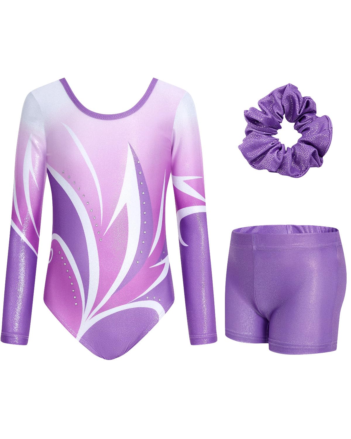 JiAmy Gymnastikanzug Mädchen, Turnanzug Turnshorts Haarband Set Turnanzug Leotard Set für 3-12 Jahre