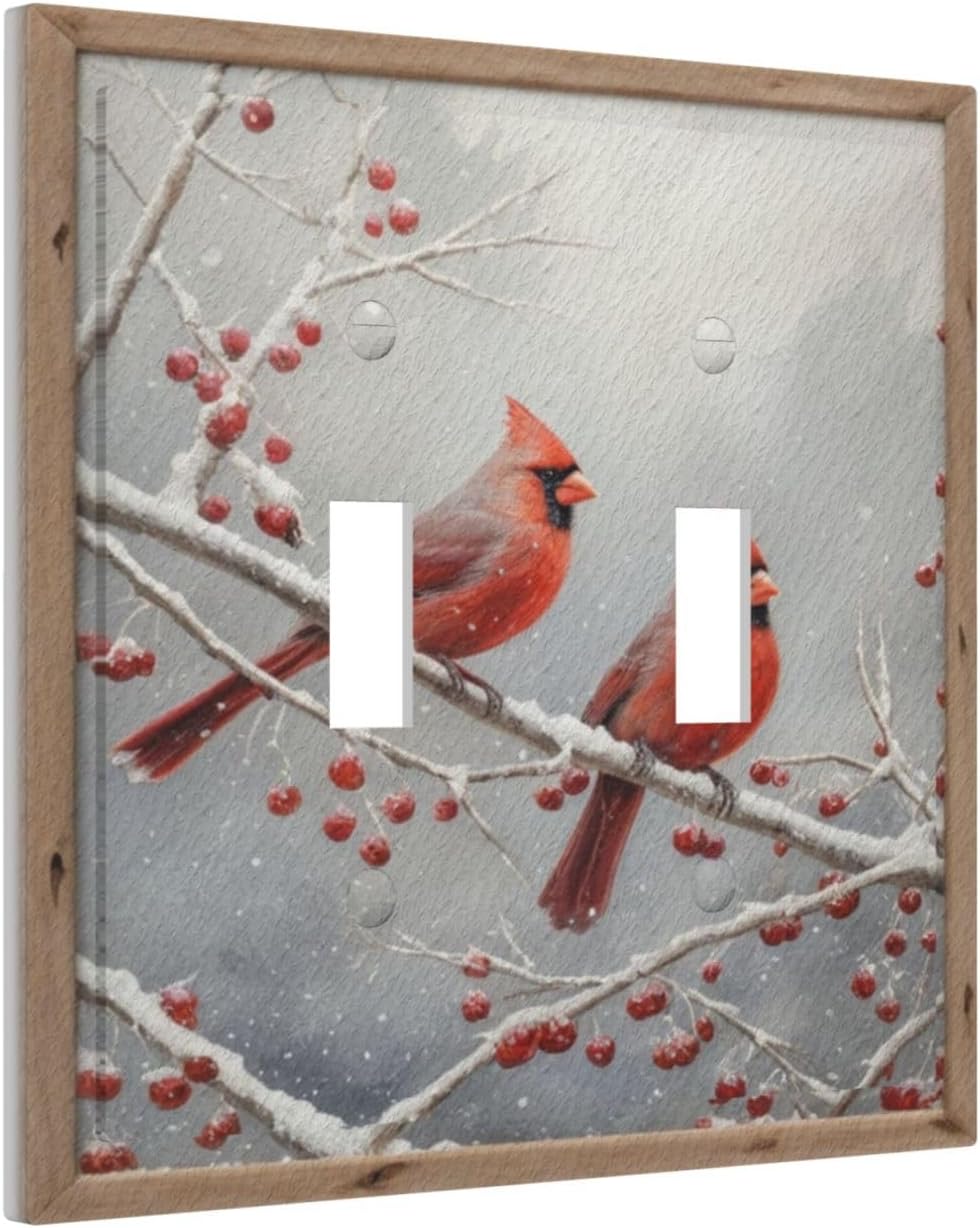 Decorative Art Light Switch Covers Red Birds in Snow 2 Gang Double Toggle Wall Plate Decorative Switchcover Electrical Switchplate for Home Decor