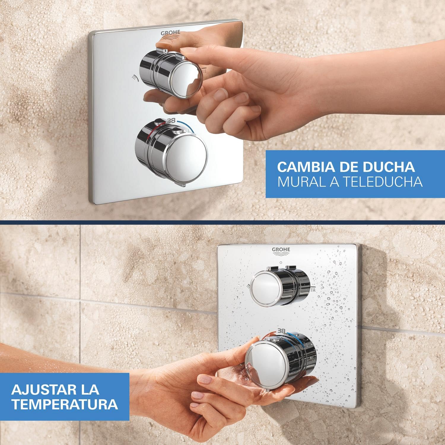 GROHE Precision 250 - sistema de ducha empotrado (2 tipos de chorro, caja de instalación universal, flexo de ducha 1500mm), angular, cromo, 34882000