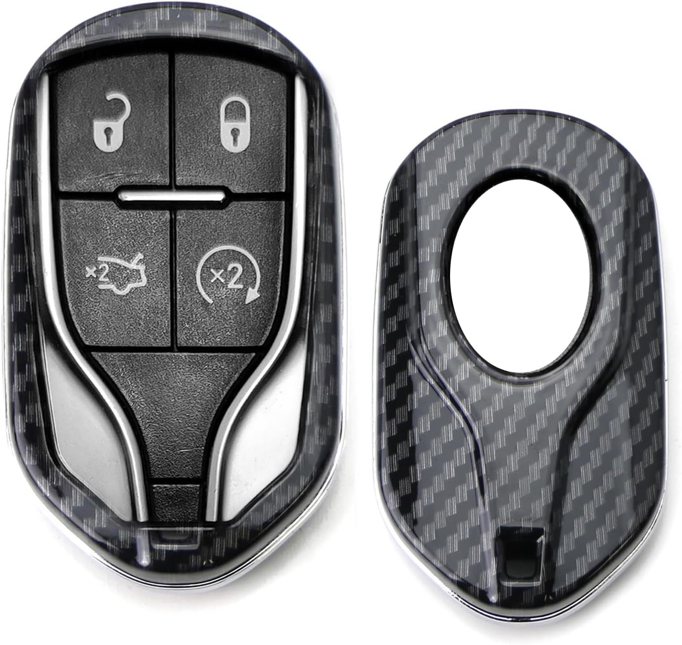 iJDMTOY Compatible with Maserati 2013-up Quattroporte, Ghibli, 2017-up Levante Keyless Smart Key Black Gloss Carbon Fiber Pattern Protective Shell Cover