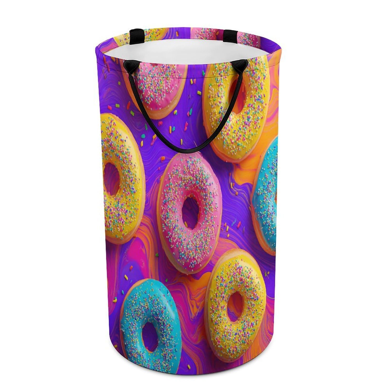 LUYYSKY Beautiful Classic Colorful Donut Collapsible Dirty Clothes Basket, Abstract Watercolor Sweets Food Theme Donuts Pattern Portable Clothes Storage Basket