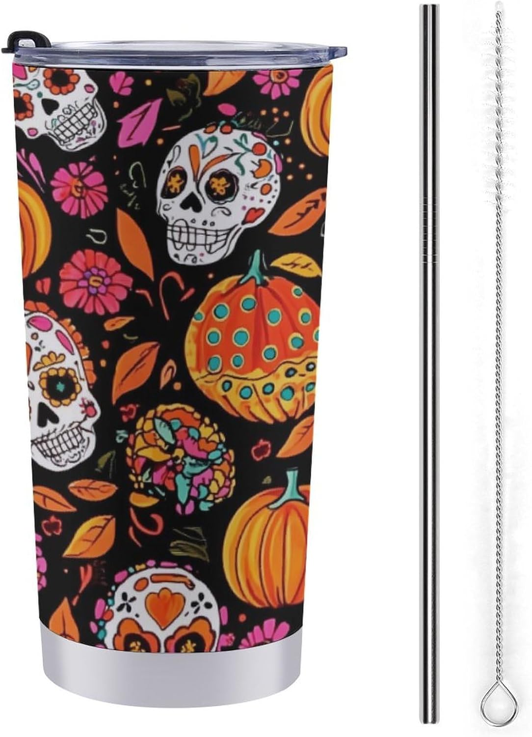 Halloween Pumpkins Skull Travel Coffee Mug Stainless Steel Insulated Tumbler Water Bottle Tea Cup for Home Office