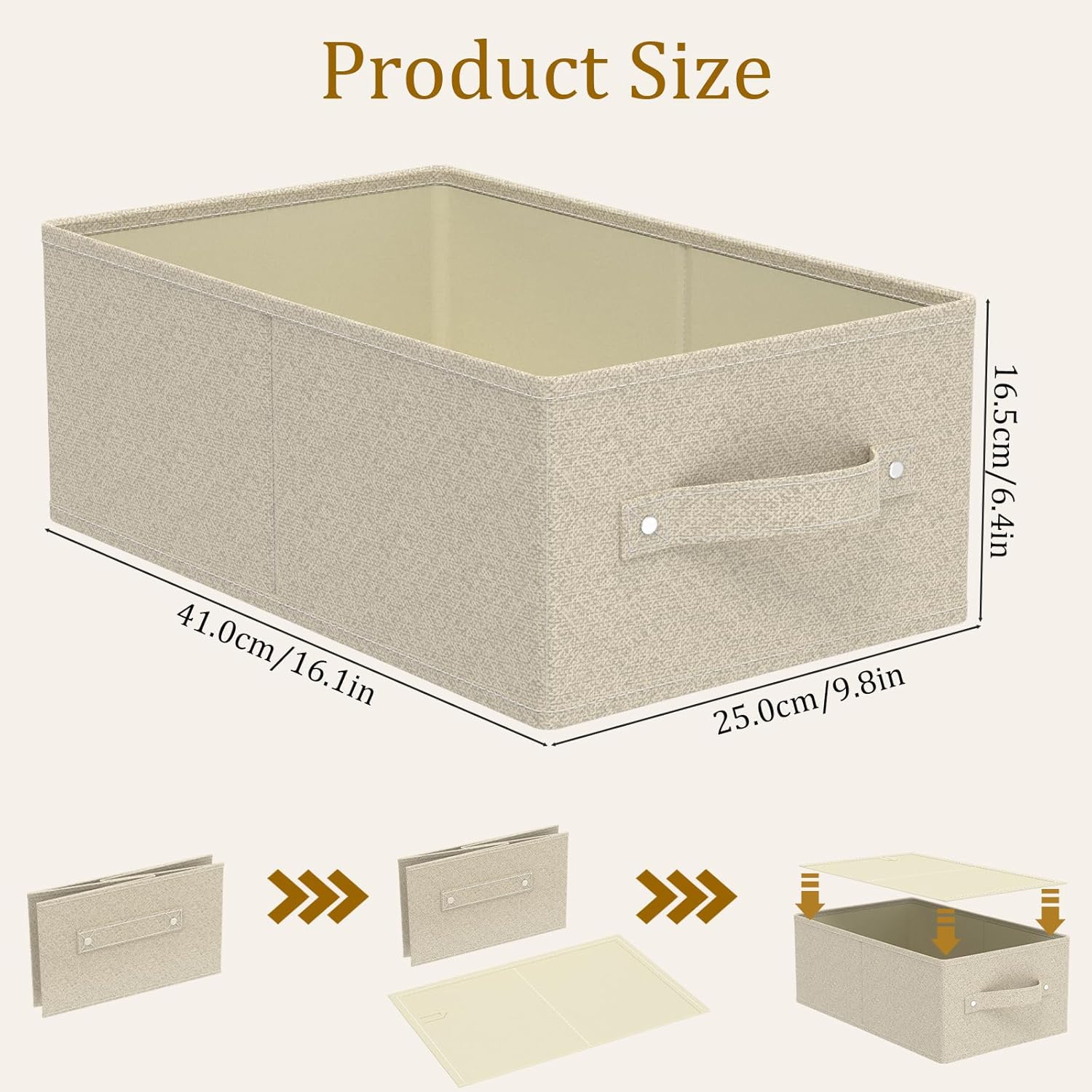 Collapsible Fabric Organizer Bins, Storage Boxes, Cloth Cube Baskets for Organizing Home, Office and Closet, Grey and Beige, 3 Pack, 16.1x9.8x6.4in