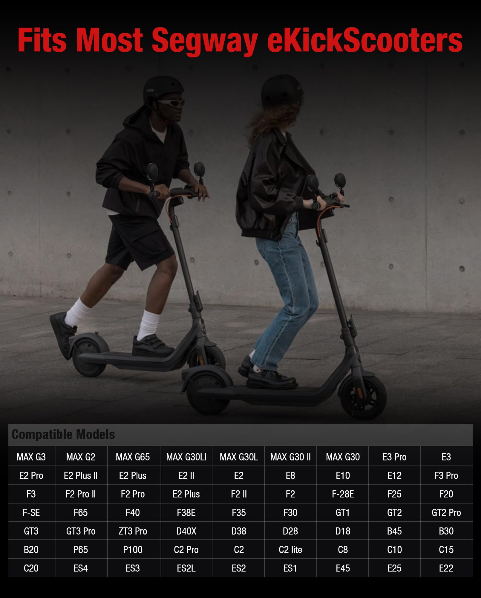 Espejos Retrovisores Ajustables a 360° (Paquete de 2) Compatibles con Segway Ninebot TODAS las Patinetas MAX G30 G2 G3 ZT3 Pro GT3 F3 E3 (Excepto Air T15), Espejo Gran Angular para, Vidrio HD