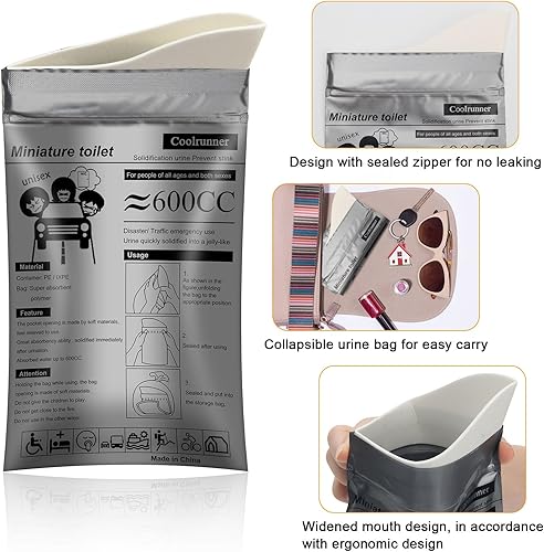 Miniatura 4 de Coolrunner Disposable Urine Bags8122024 Pack Camping Pee Bags Disposable Urinals Vomit Bags for Travel Urinal Toilet Traffic Jam Emergency Portable