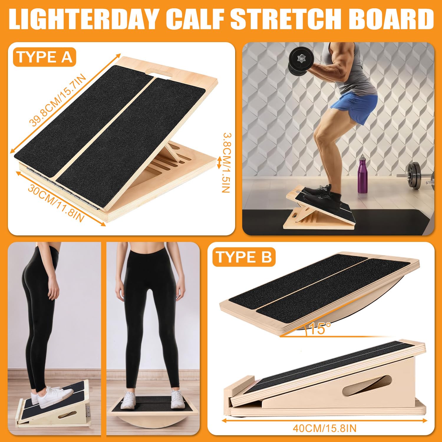 Planche d'équilibre portable en bois, planche inclinée réglable pour squats, jambes, genoux, talon, cheville, étirement professionnel antidérapant pour la maison, la salle de sport, le bureau