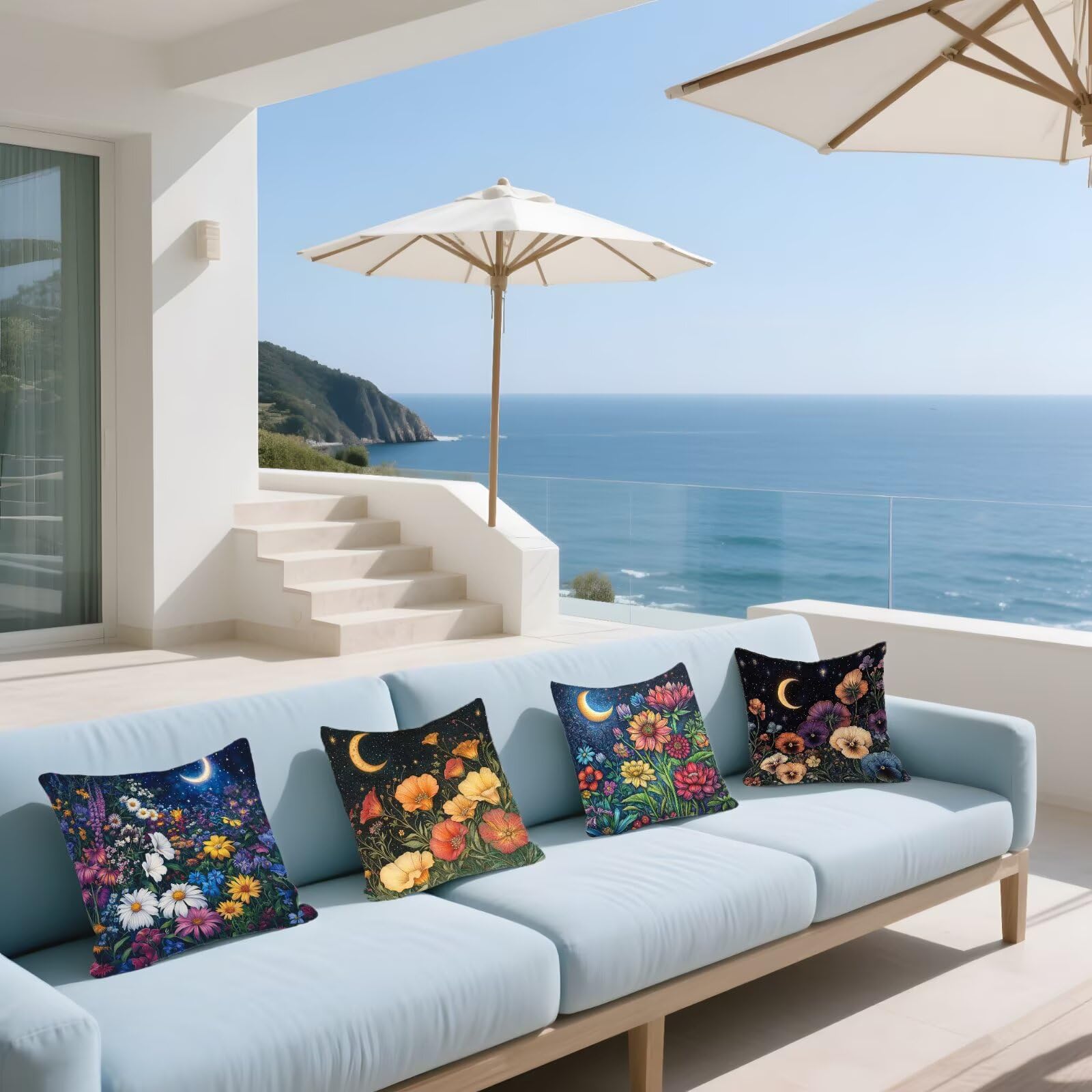 Federe Cuscini Divano 40x40cm, Federa Cuscino Fiori Luna Quadrati Copricuscini Super Morbido Copri Cuscini Per Divano, Cuscino Decorativo da Esterno Giardini, Per Soggiorno Camera, Divani, Sedie P-294