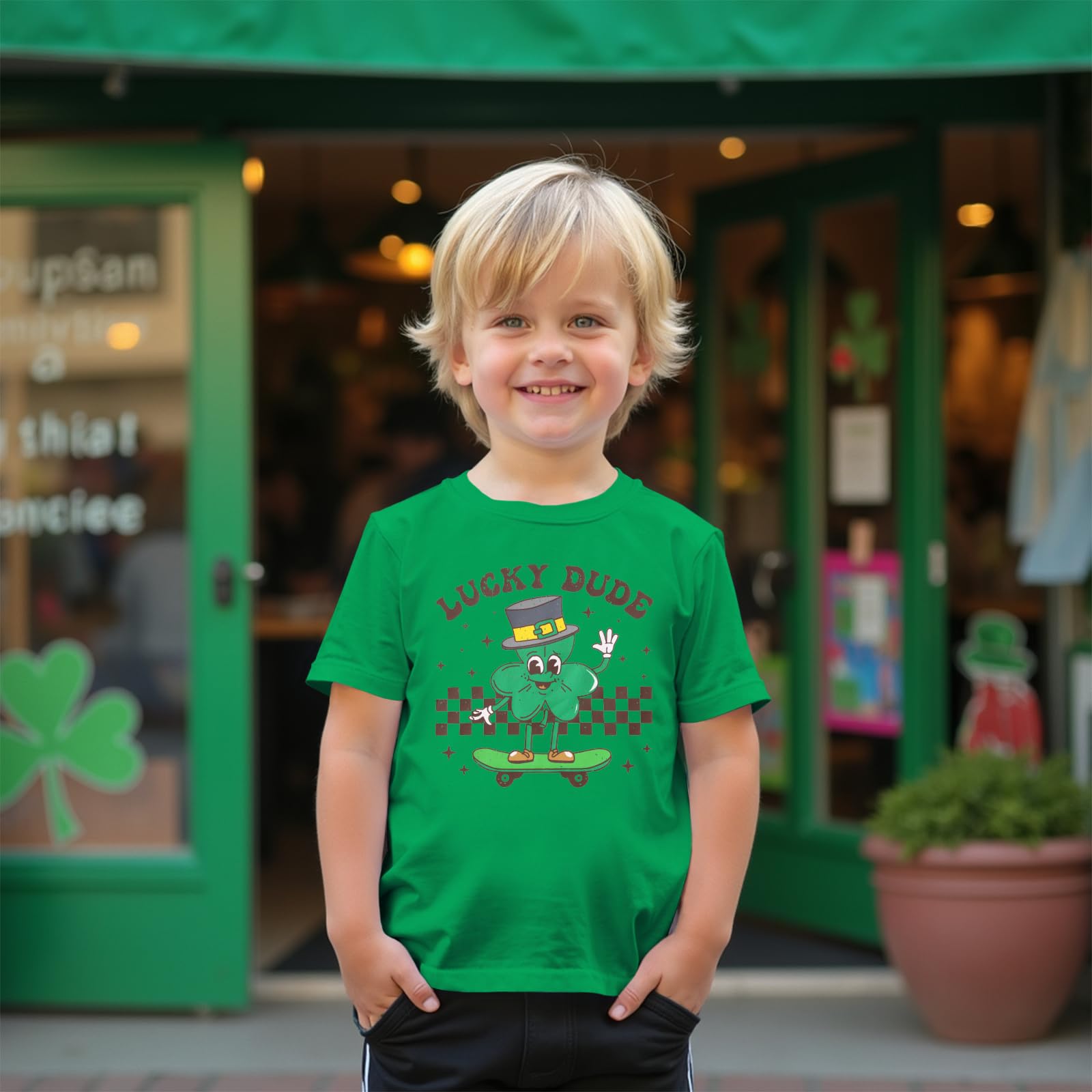 CM C&M WODRO Toddler Baby St Patrick's Day T-Shirt Boy Clover Lucky Dude Shirt Short Sleeve Irish Shamrock Graphic Tees Tops (Green, 3-4T)