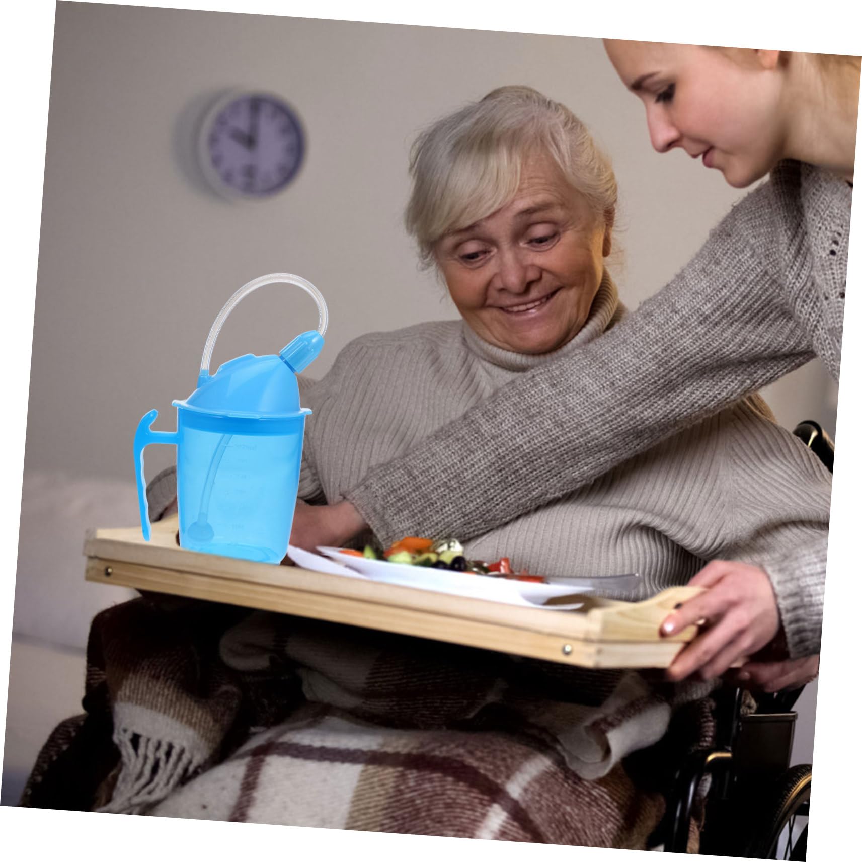 Anneome Taza de agua para pacientes discapacitados, taza de dieta líquida, taza para paciente postrado en cama, taza de alimentación convaleciente, vaso irrompible, vaso para beber de vidrio para