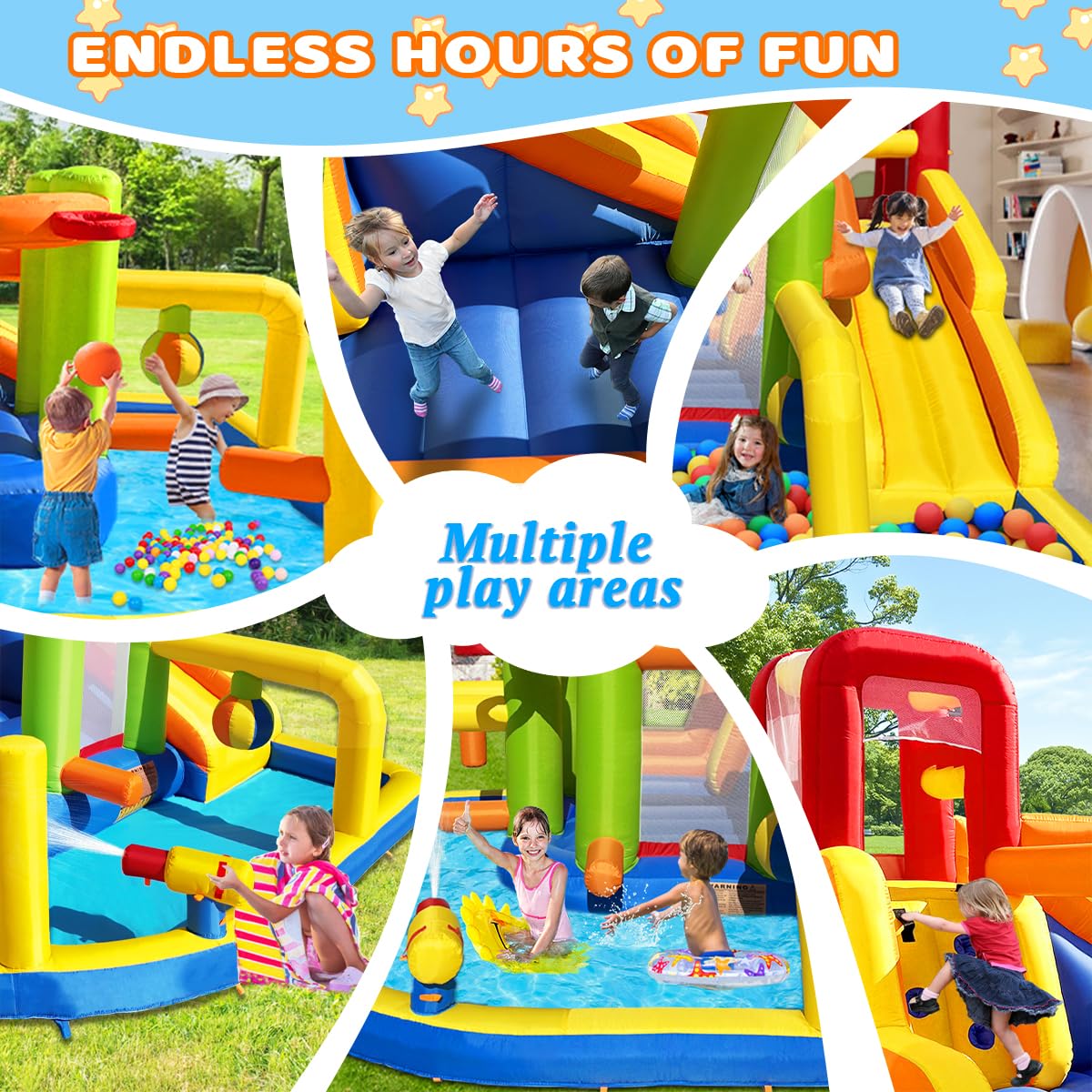 Baralir Castillo Hinchable XXL con tobogán acuático y soplador – Ideal para jardín, casa de Juegos niños al Aire Libre, Experiencia Segura en el Patio de recreo