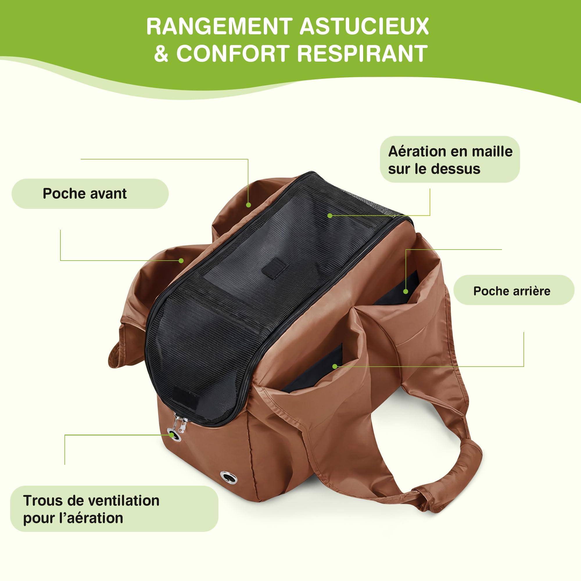 ALLSOPETS Sac Transport Chien, Sac de Transport pour Petit Chien et Chat, Sac à Main Respirant et Confortable avec Crochet de Laisse, Idéal pour Voyage et Camping (Brun Caramel)
