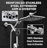 Vista 4 de Veken Cabezal de ducha de lluvia ancho con rociador de agua de mano multimodos, combo de cabezal de ducha de alta presión con brazo para accesorios