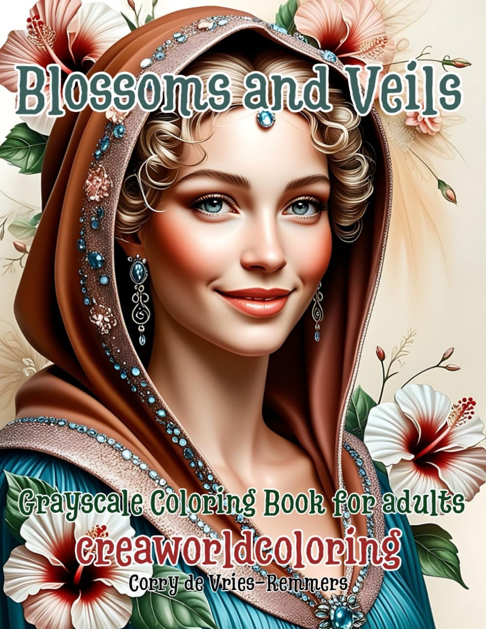 Blossoms and Veils Grayscale coloring books for adults