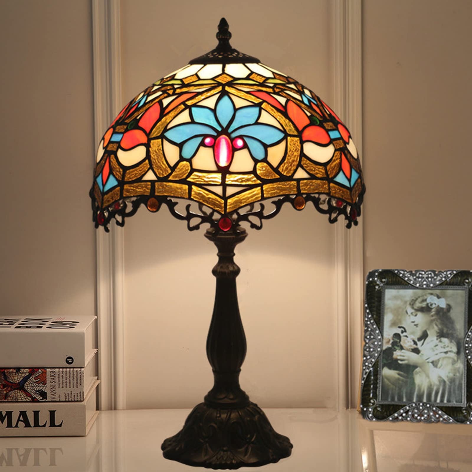Vintage Tiffany Tischlampe 12 Zoll Barock Buntglas Schreibtischlampe Handgemachter Lampenschirm Gemütliches Art Deco Nachtlicht Schlafzimmer Leselicht Needed