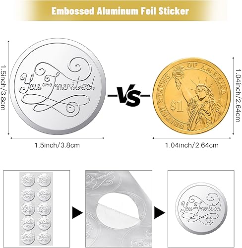 Miniatura 2 de 200 calcomanías en relieve para boda, redondas, sellos de papel de aluminio en relieve, calcomanías invitadas para sobres, invitaciones, decoración