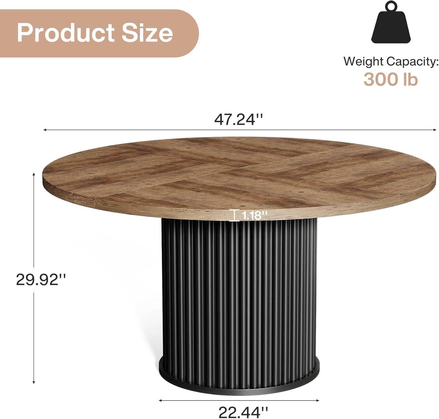Tribesigns 47-Inch Round Conference Table, Meeting Table for 4-6 People, Small Office Desk with Sturdy MDF + Metal Base, Perfect for Conference Room or Small Workspaces, Brown + Black