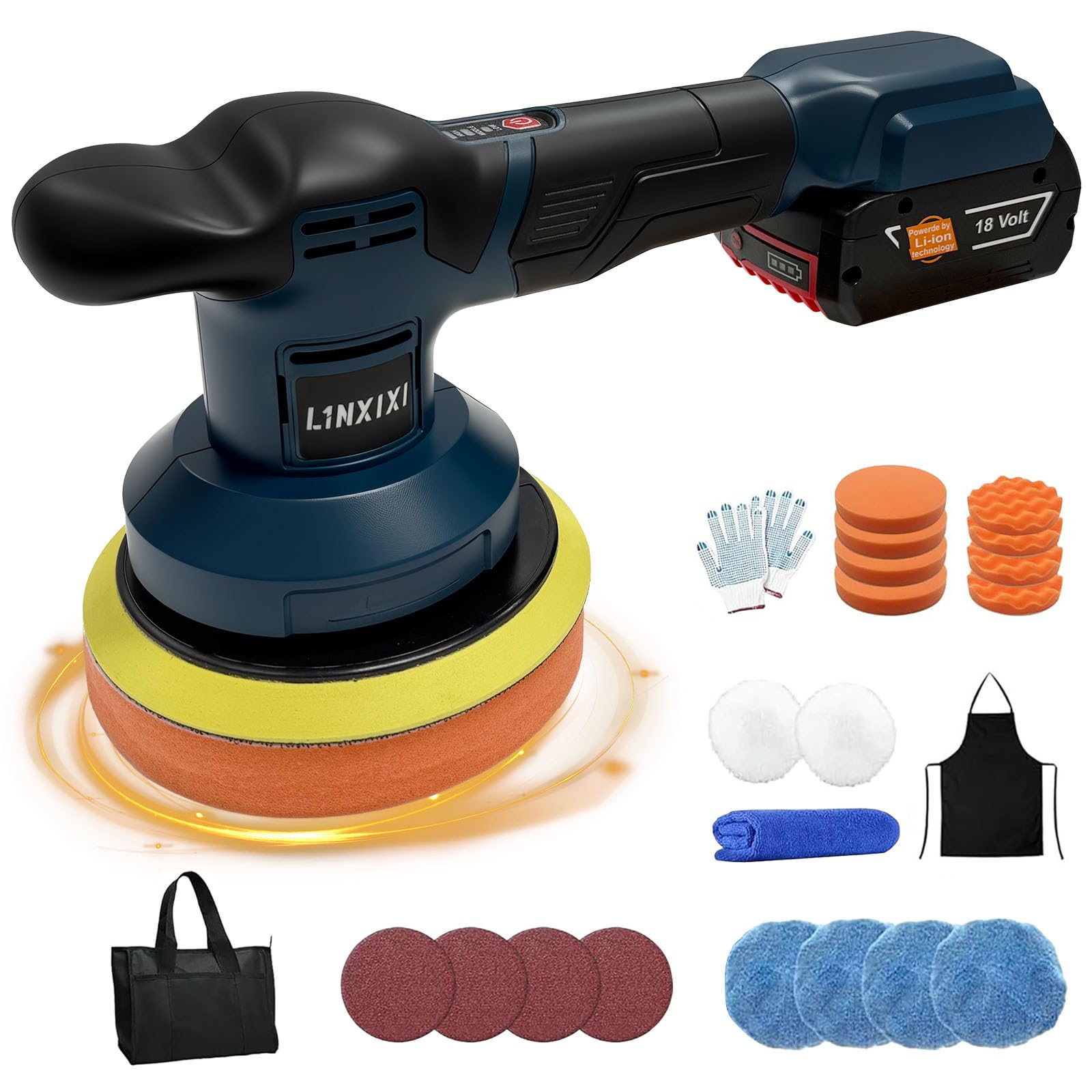 Akku Poliermaschine für Bosch Professional 18V, 6 Zoll Autopolierer, 3 Geschwindigkeiten bis 7000 U/min, Leicht & Kabellos, 21-teiliges Polierset für Polieren, Wachsen & Autoaufbereitung (Ohne Akku)