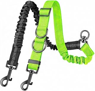 Doppelte Hundeleine für 2 Hunde, 360° Drehbar Verhedderungsfrei, Verstellbare Stoßdämpfende Bungee-reflektierende Leine für Hunde Klein Mittlere und Große Lauftraining,Schwarz und Grün