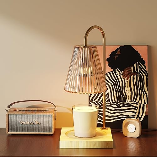 Fibevon Lámpara calentadora de velas de cristal, calentador eléctrico de lámpara de vela con temporizador, calentador de cera vintage con 3