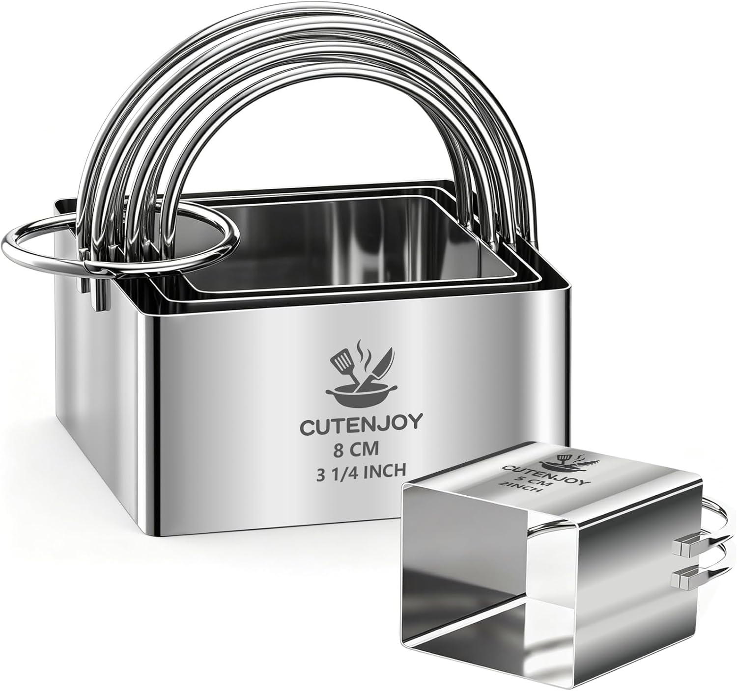 4 Pieces Square Cookie Cutters, Stainless Steel Biscuit Cutter with Handle