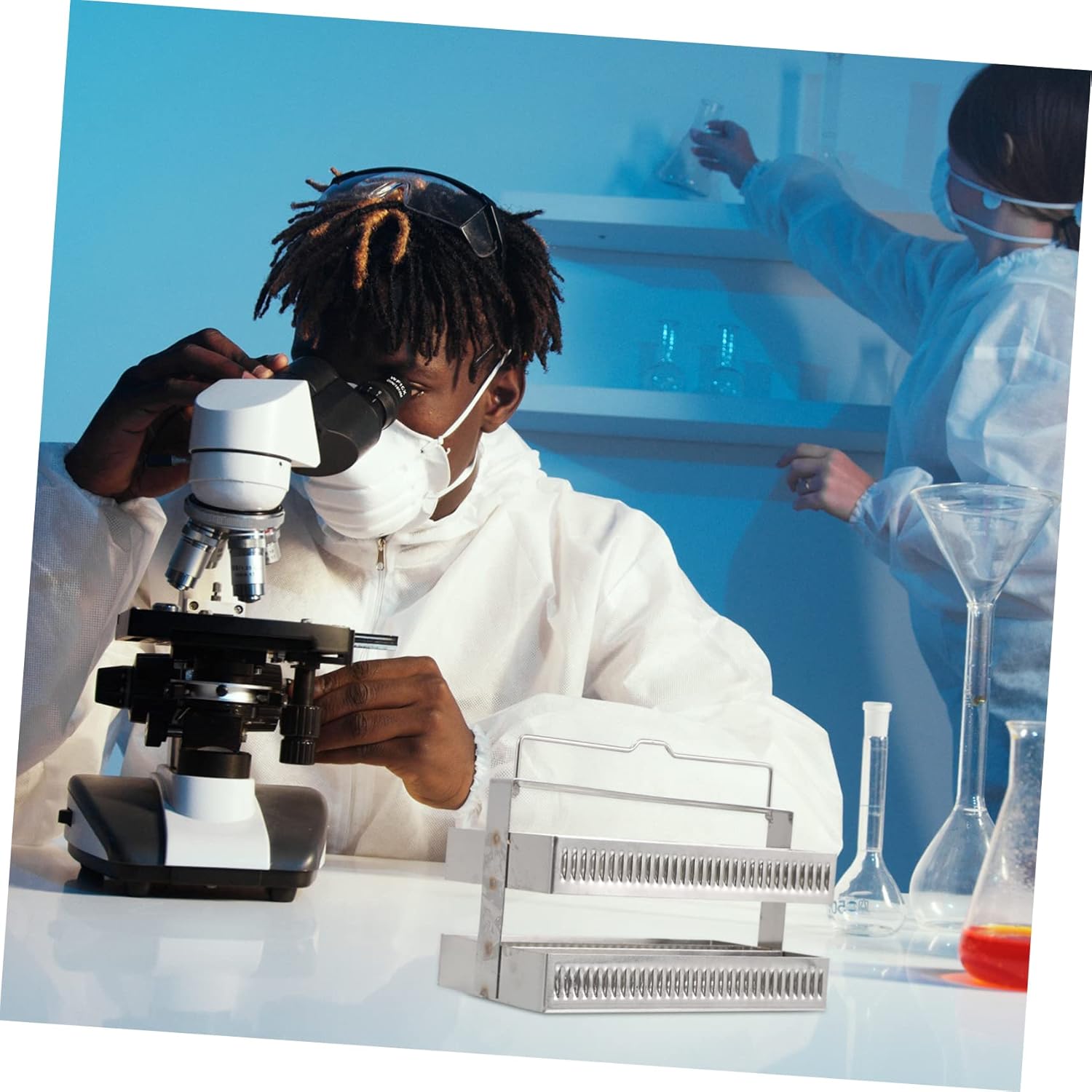 Veemoon 2pcs Stainless Steel Slide Microscope Rack for Efficient Storage and Organization Laboratories Lightweight and Portable Staining Holder for Clean Workspace