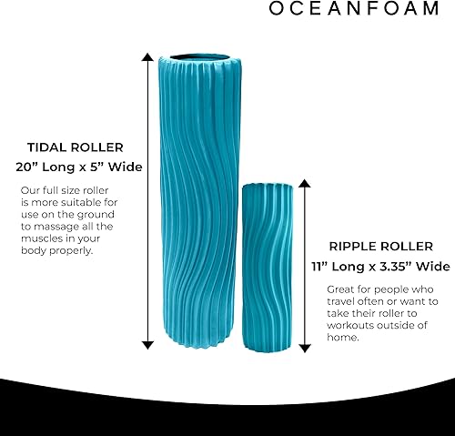 Miniatura 68 de Oceanfoam Tidal Roller - Rojo, Azul Marino Oscuro y Natural Marmóreo - Rodillo de espuma para masaje muscular para dolor de espalda y estiramiento -