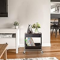 Vista 2 de Melody House Organizador de almacenamiento de metal de 2 niveles con tablero de cubierta, mesa auxiliar móvil para sofá con ruedas para oficina