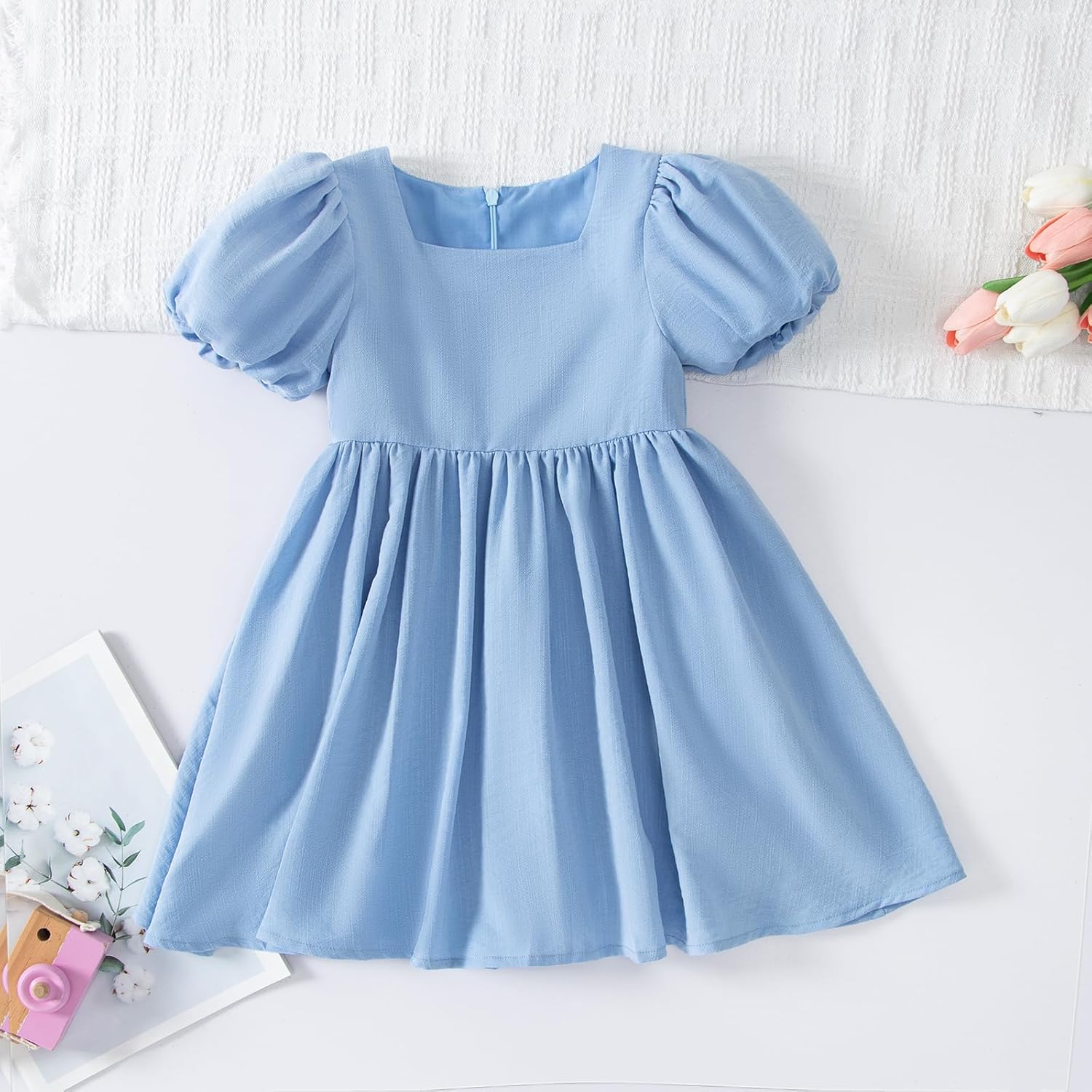 Tutu.kk Toddler Girls Casual Dress Puff Sleeve A-Line Swing Flared Party Birthday Formal Dresses 2-8 Years - Image 2