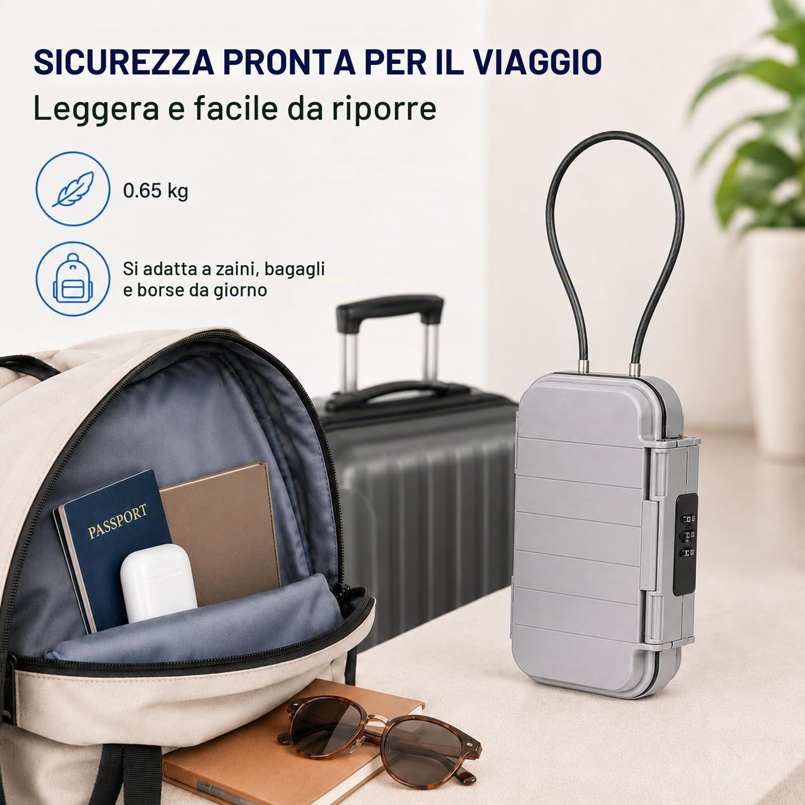 GOOGO Cassetta sicurezza portatile da spiaggia con combinazione, impermeabile antifurto, mini cassaforte viaggio per piccoli valori, piscina, camping e palestra (grigio)