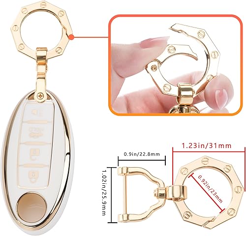 Miniatura 8 de Funda para llavero Nissan con llavero de moda compatible con Nissan Altima Maxima Murano Rogue Sentra 370z Pathfinder blanco