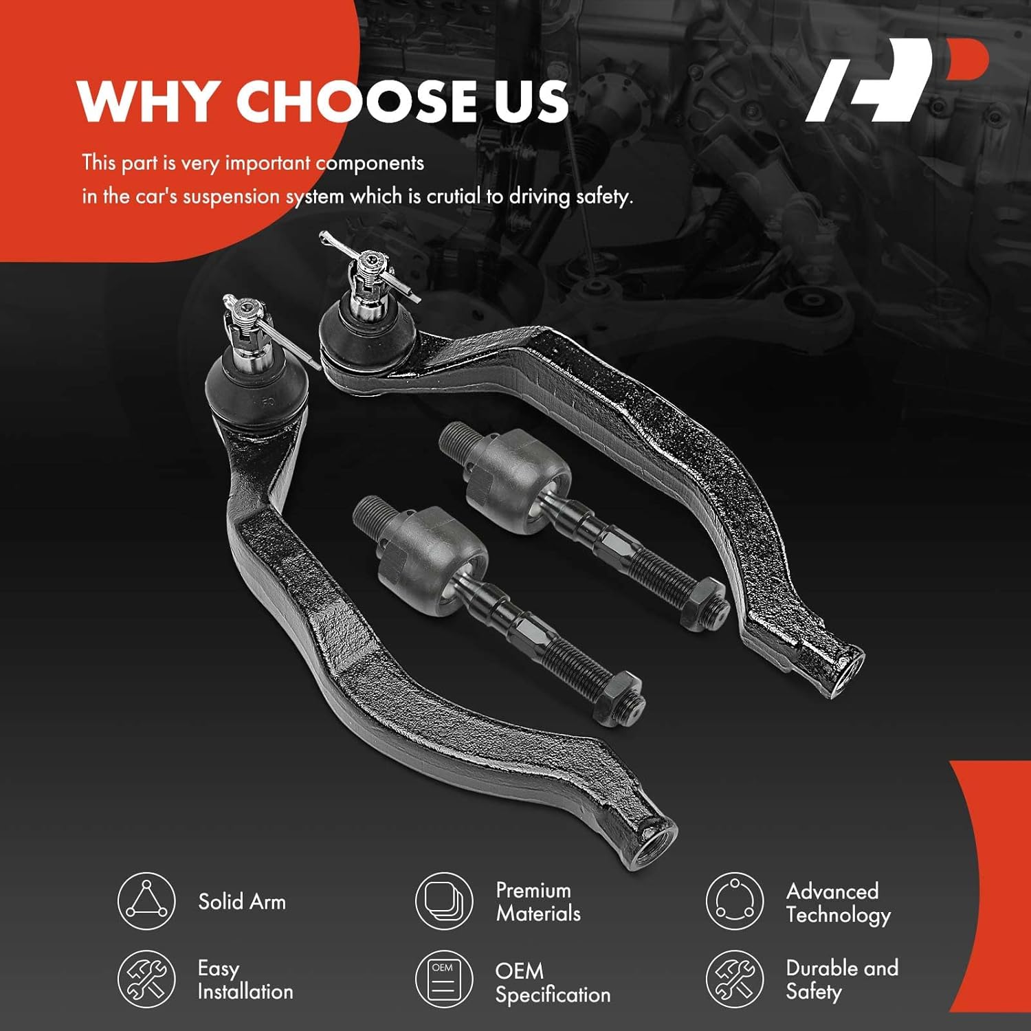 A-Premium Set of 4, Front Inner & Outer Tie Rod End Kit, Compatible with Acura Legend 1991 1992 1993 1994 1995