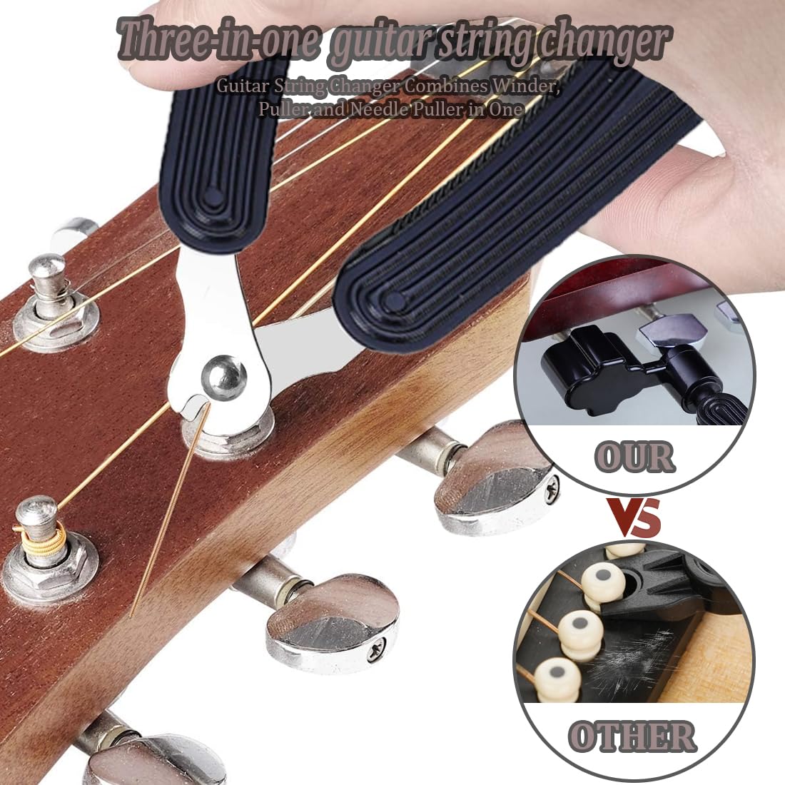 Vesaneae 3in1 Gitarren-Werkzeug - Saitenkurbel, Schneider & Pin-Abzieher