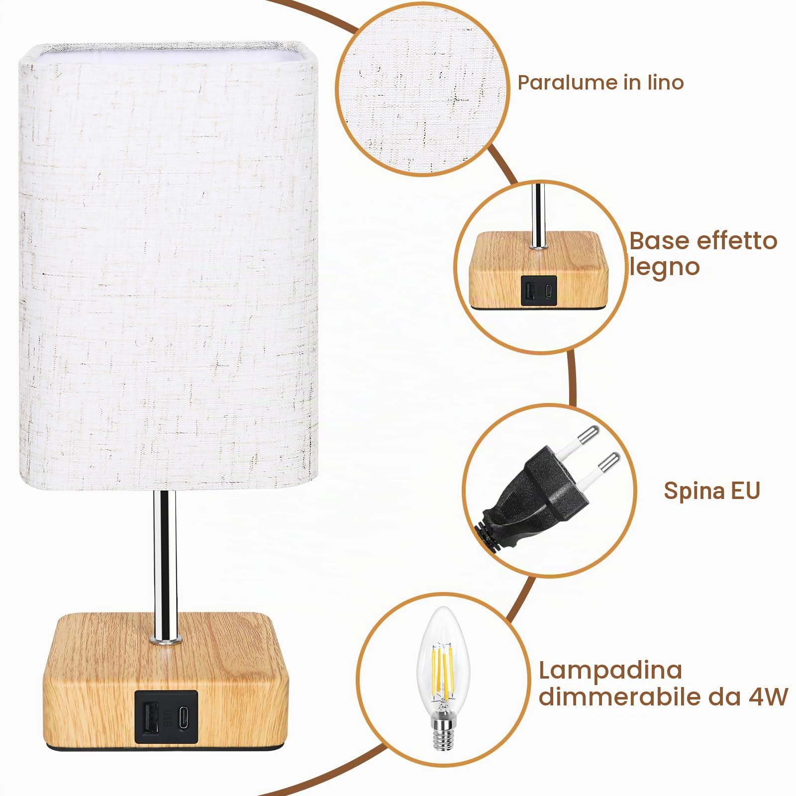 Jayencer Lampada da Comodino Touch Set di 2, Abat Jour Camera da Letto Touch Dimmerabile a 3 Vie con Porte di Ricarica USB A+C, Lampada da Tavolo per Camera da Letto Soggiorno Ufficio (USB-2)