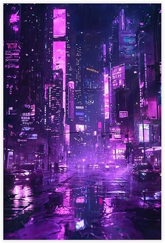 XAHOR Neon Retro Futuristic Wall Poster  Cyberpunk Nightscape Canvas  Digital Art Print for Modern Home Canvas Poster Bedroom Decor Sports Landscape
