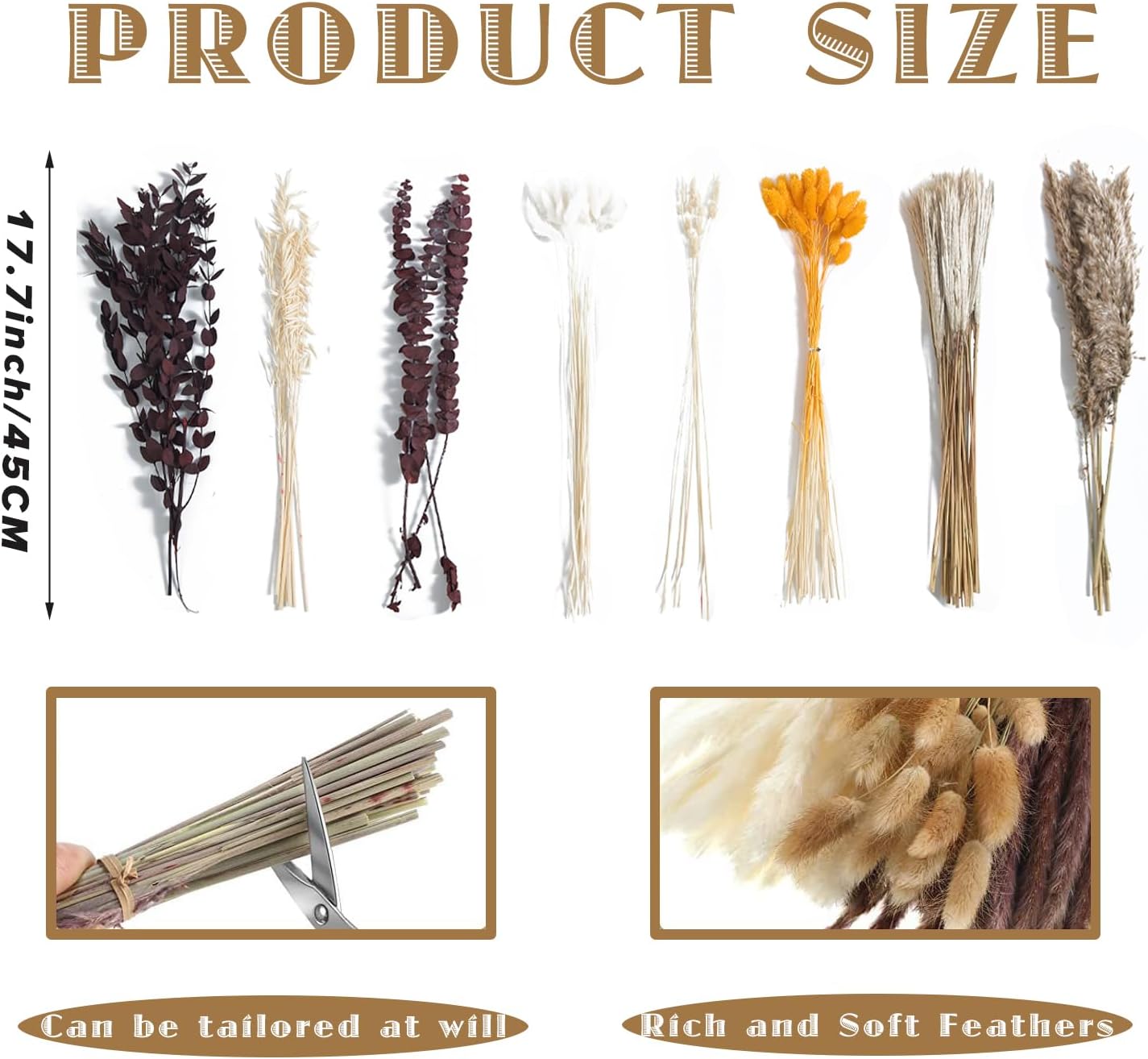 Fall Pampas Grass Decor for Home Warm Autumn Thanksgiving Table Boho Fluffy Dried Flowers Bouquet Orange Red