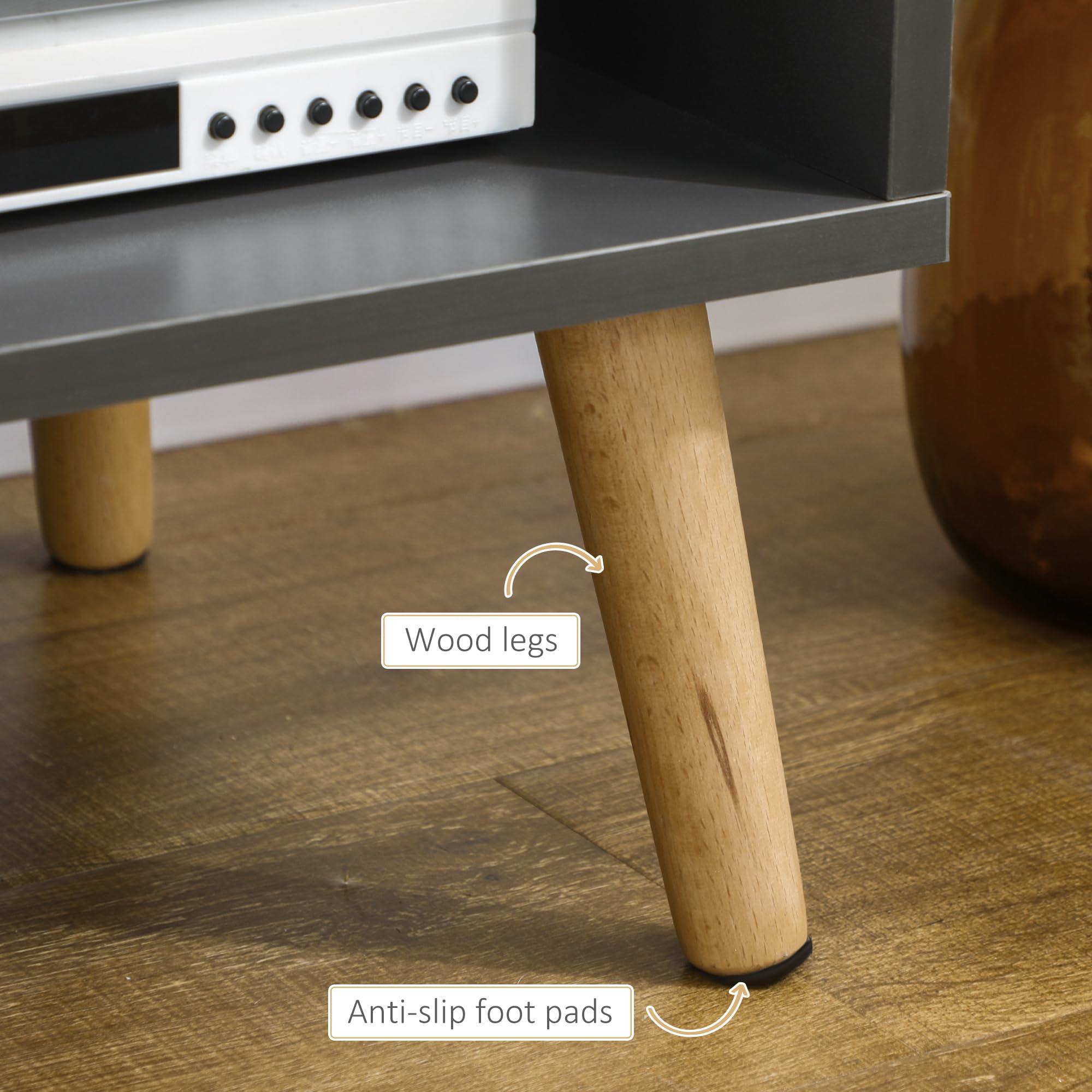 HOMCOM Mobile TV Design scandinavo 55 pollici 150 x 35 x 45 cm, grigio scuro | Panca TV, 2 porte, 2 nicchie, con passacavi, per TV fino a 55 pollici