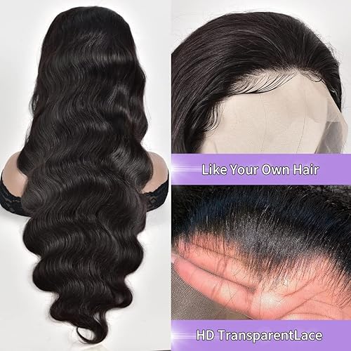 Miniatura 4 de Pelucas de encaje frontal de 28 pulgadas, pelucas de cabello humano ondulado de 13 x 6 pulgadas, pelucas de cabello humano prearrancado con