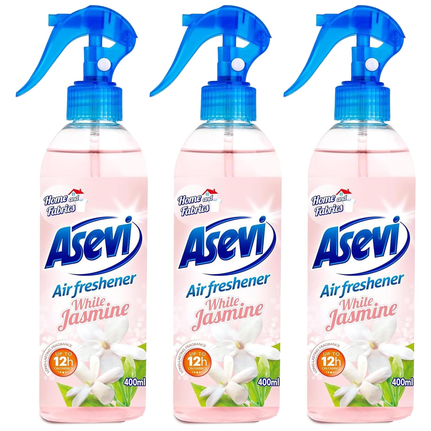 Asevi Air Freshener White Jasmine Long Lasting 12 hours Scented Odour Eliminator Spanish Cleaning Products Car Office Home Any Room Spray Fragrance Aroma Perfume Scent 400ml X3
