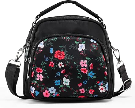 Shoulder Bag Women's Handbag Small Nylon Shoulder Bag with Multiple Compartments Crossbody Bag Flowers Bag with Handle Mini Backpack