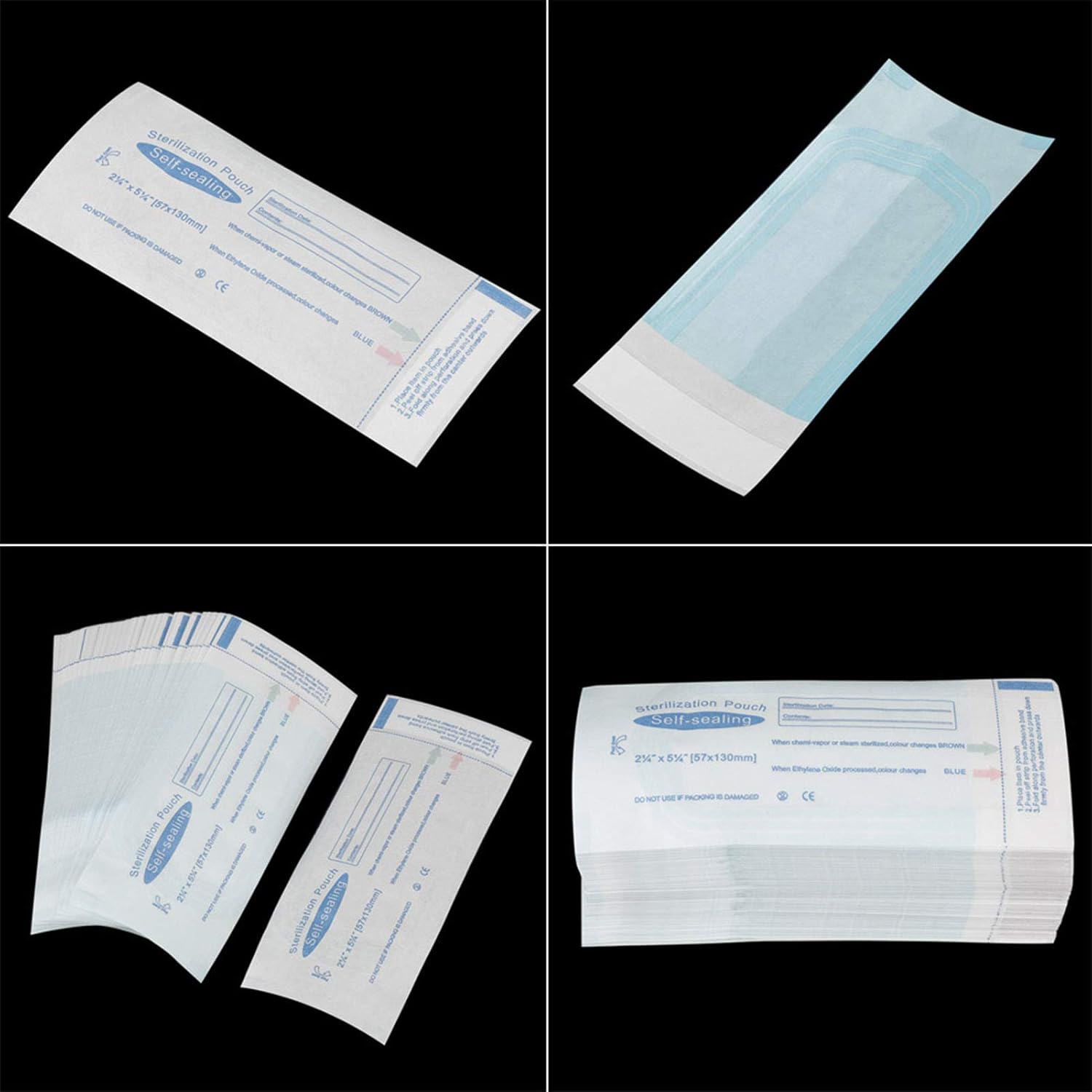 200PCS Dental Tool Sterilization Pouches, Blue, PVC, 5.12 x 2.24 inch